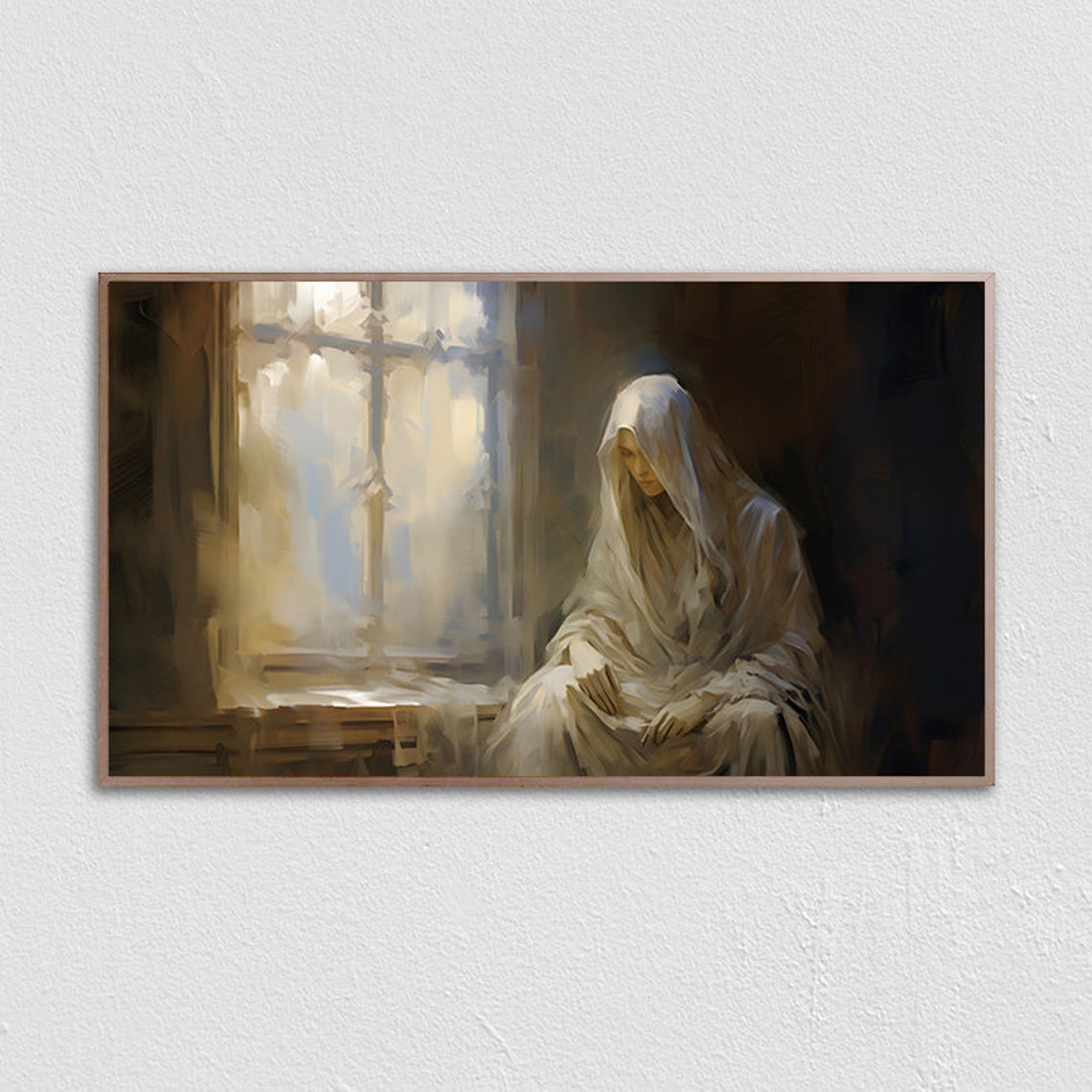Seated Ghost By Window Moody Vintage Gothic Oil Painting Poster