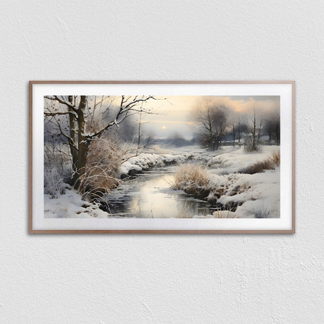 Snowy Stream At Sunset Glowing Over Frosty Winter Banks Poster - Image 3
