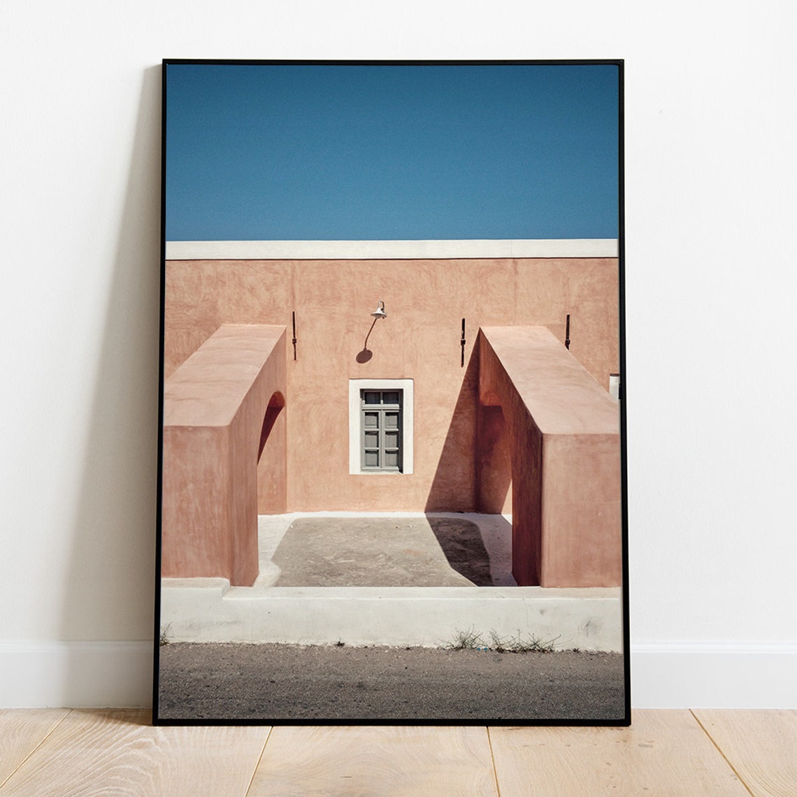 Terracotta Courtyard Blue Sky Minimal Architecture Photo Warm Poster