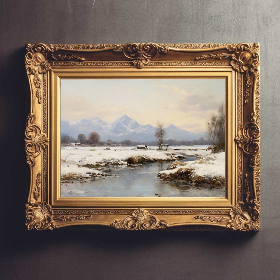 Alpine Snow Mountain River Valley Peaceful Winter Landscape Poster - Image 3