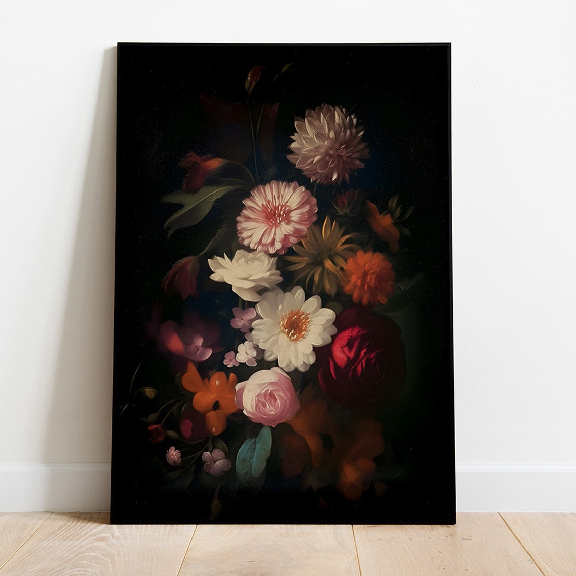 Dark Flower Painting Moody Vintage Botanical Print Antique Floral Wall Art Stil Life Oil Painting Art Print