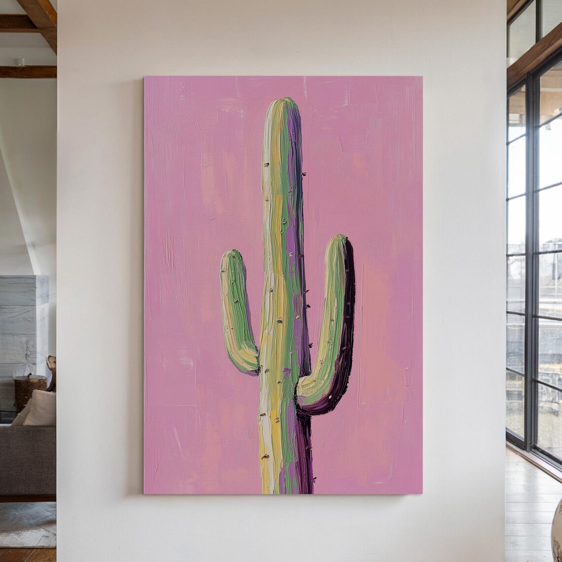 Saguaro Cactus Bright Pink Background Modern Desert Art Poster