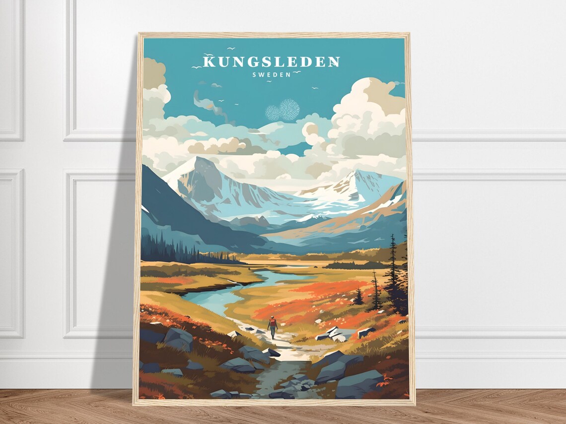 Kungsleden Sweden Autumn Trail Hiking Mountains Vintage Travel Poster