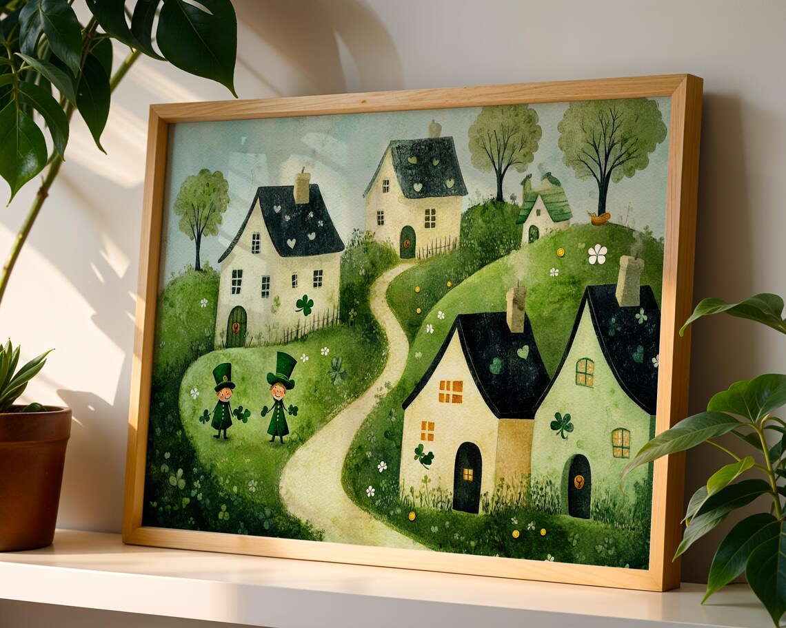Whimsical St Patricks Day Leprechaun Shamrock Art Print - Image 3