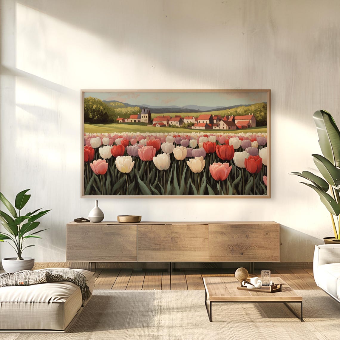 Tulip Field Village Spring Bloom Landscape Digital Frame TV Art Poster - Image 2