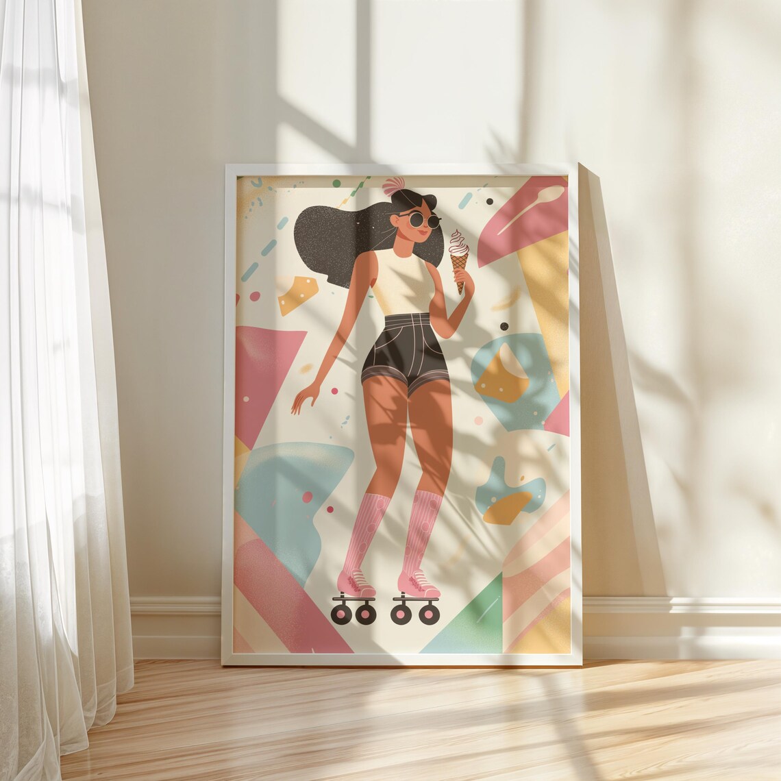 Retro Roller Skating Girl Art Print, 80s Boho - Image 2