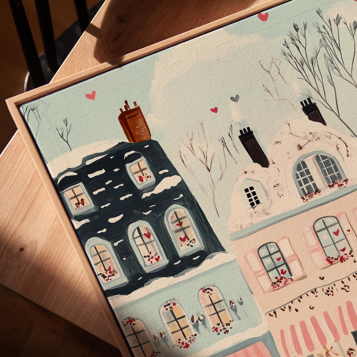 Romantic Valentines Day Village Illustration Art Print - Image 5