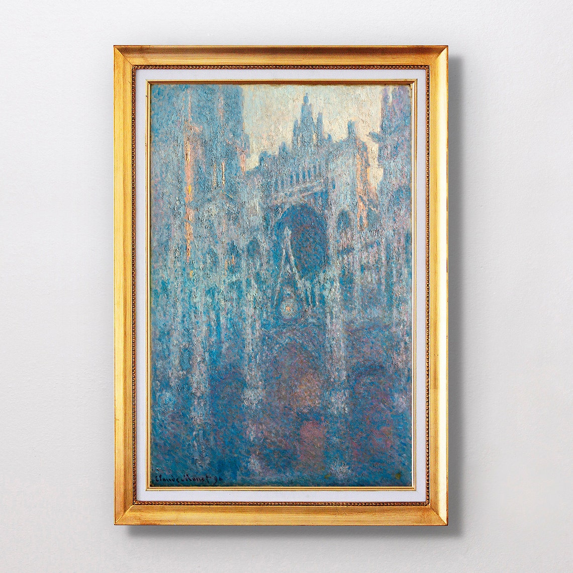 Claude Monet Rouen Cathedral Portal Morning Light Blue Facade Poster