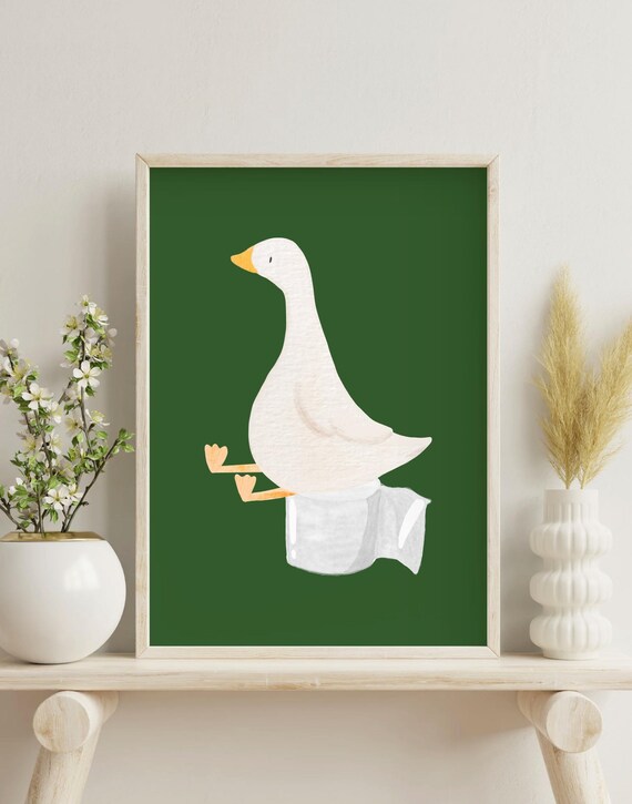 White Goose Toilet Paper Roll Dark Green Minimalist Art Poster