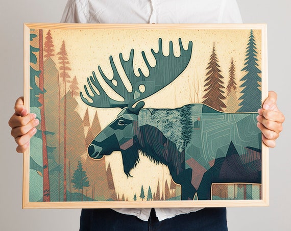 Vintage Moose Print, Minnesota Cabin Art Poster