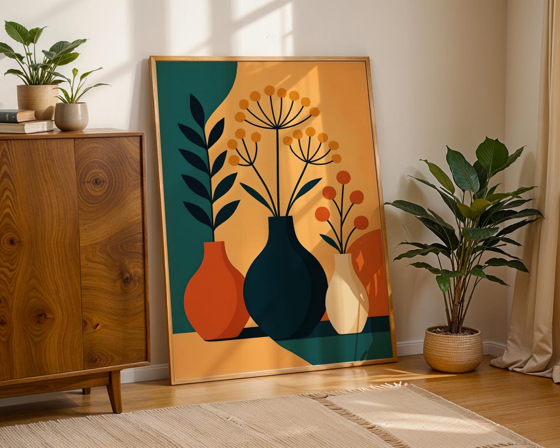 Mid Century Modern Vases Botanical Still Life Minimalist Poster