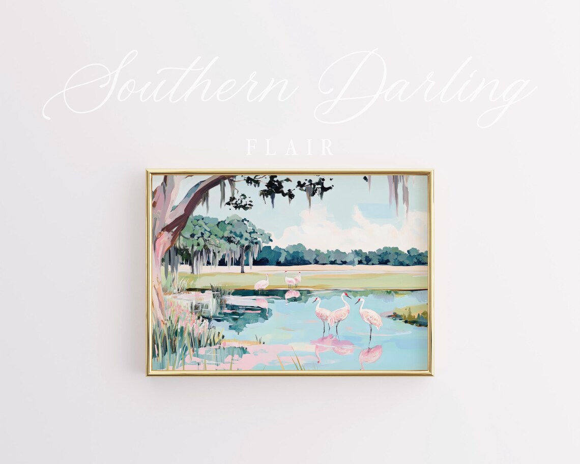 Sandhill Cranes Florida Park Art Print, Grandmillennial Style - Image 3