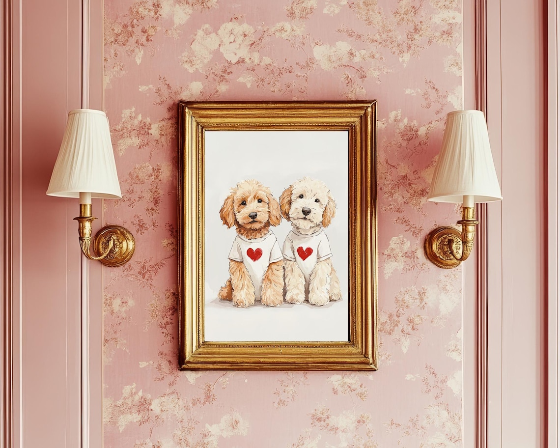 Two Goldendoodle Puppies In Heart Shirts Valentines Day Dog Poster - Image 3