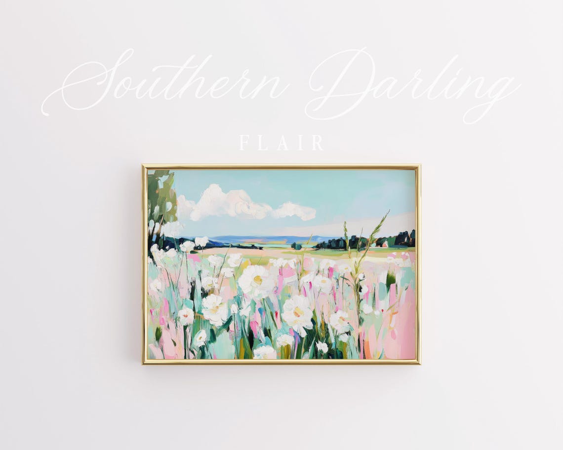 Pastel Wildflower Meadow With White Daisies Spring Landscape Poster - Image 3