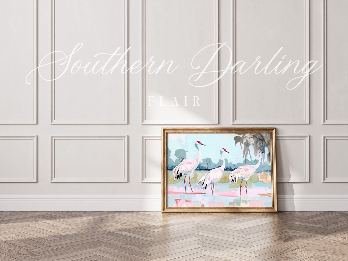 Sandhill Cranes Art Print, Florida Grandmillennial Style - Image 4