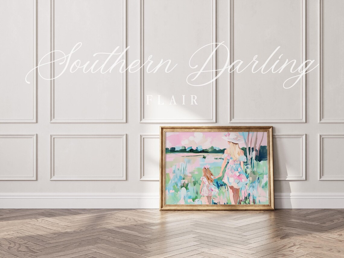 Vintage Motherhood Painting Pastel Grandmillenial Florida Landscape Painting Art Print Spring Pink Water - Image 4