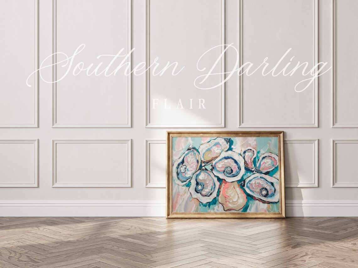 Colorful Oyster Shells Impasto Painting Teal Coastal Kitchen Poster - Image 4