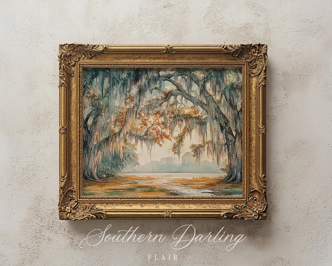Live Oak Trees With Spanish Moss Southern Landscape Watercolor Poster - Image 2