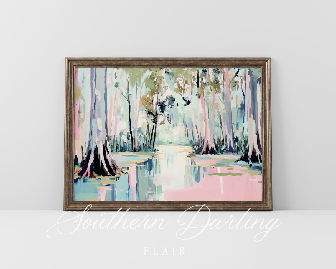 Pastel Canal Wetlands Landscape, Coastal Art Print - Image 3