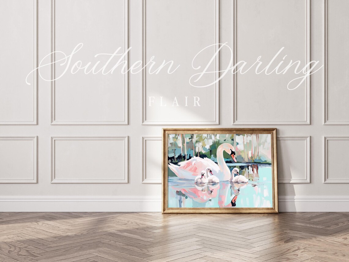 Mother Swan With Babies, Coquette Wall Art Print - Image 4