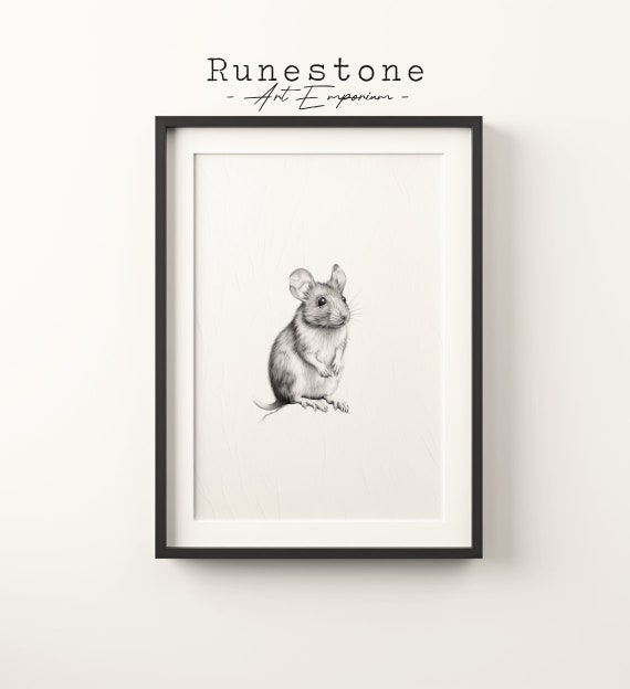 Minimalist Mouse Sketch Art Print, Easter Wall Art
