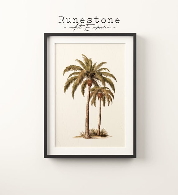 Vintage Palm Trees Sketch Tropical Boho Wall Art Minimalist Bohemian Hand Drawn Print