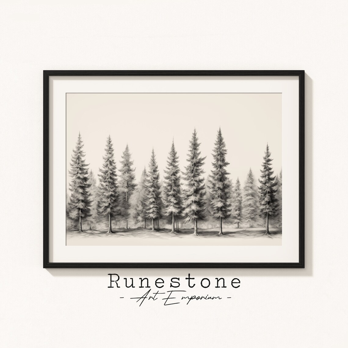 Pine Forest Botanical Sketch Tree Drawing Minimal Landscape Pencil Home Decor Neutral Art Print