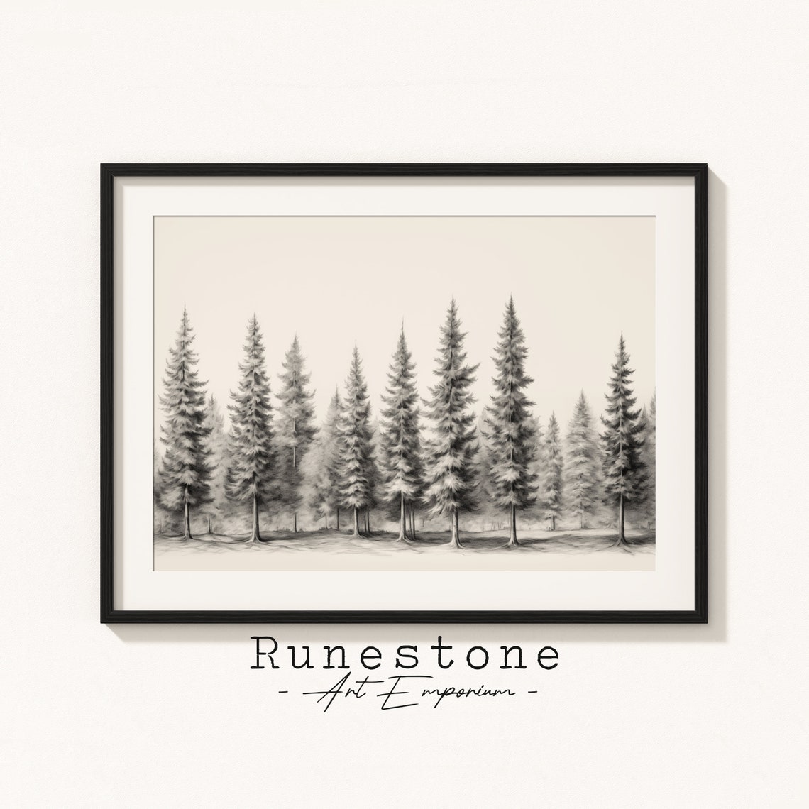 Tall Pine Forest Pencil Sketch Minimal Quiet Tree Line Poster