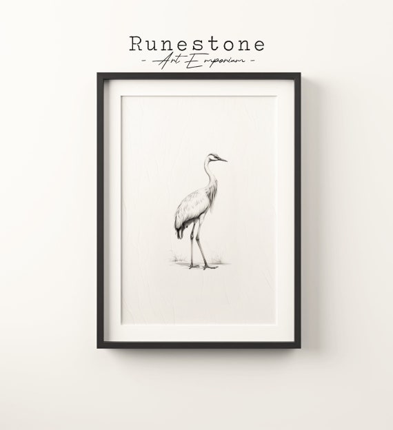 Minimalist Crane Bird Sketch Print Easter Wall Art Simple Drawing