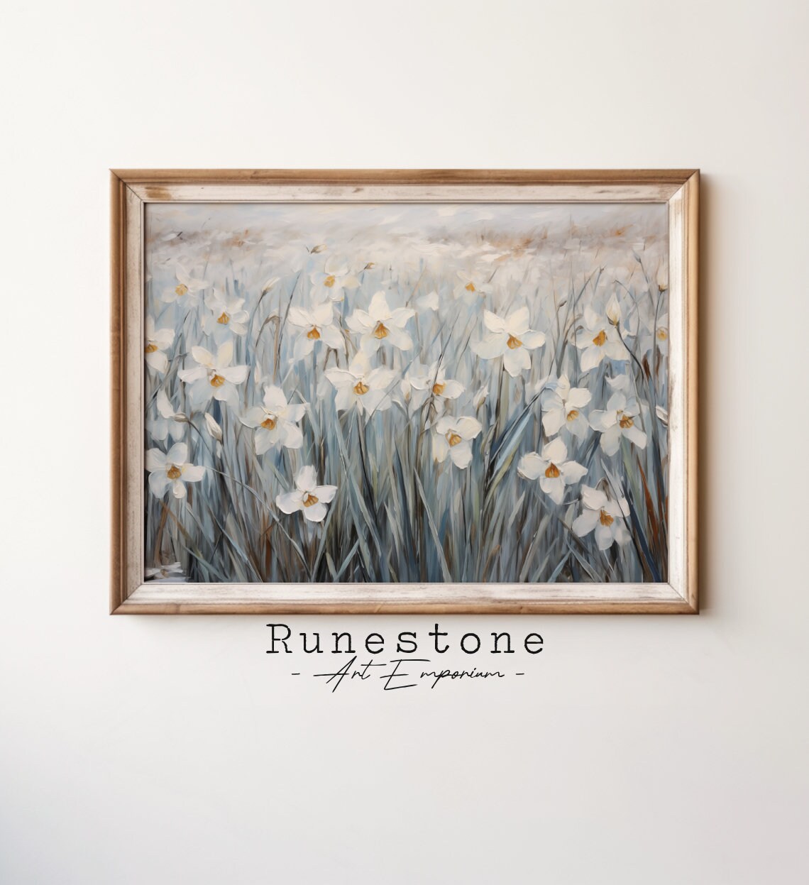 White Daffodils Meadow Vintage Floral Oil Painting Art Poster