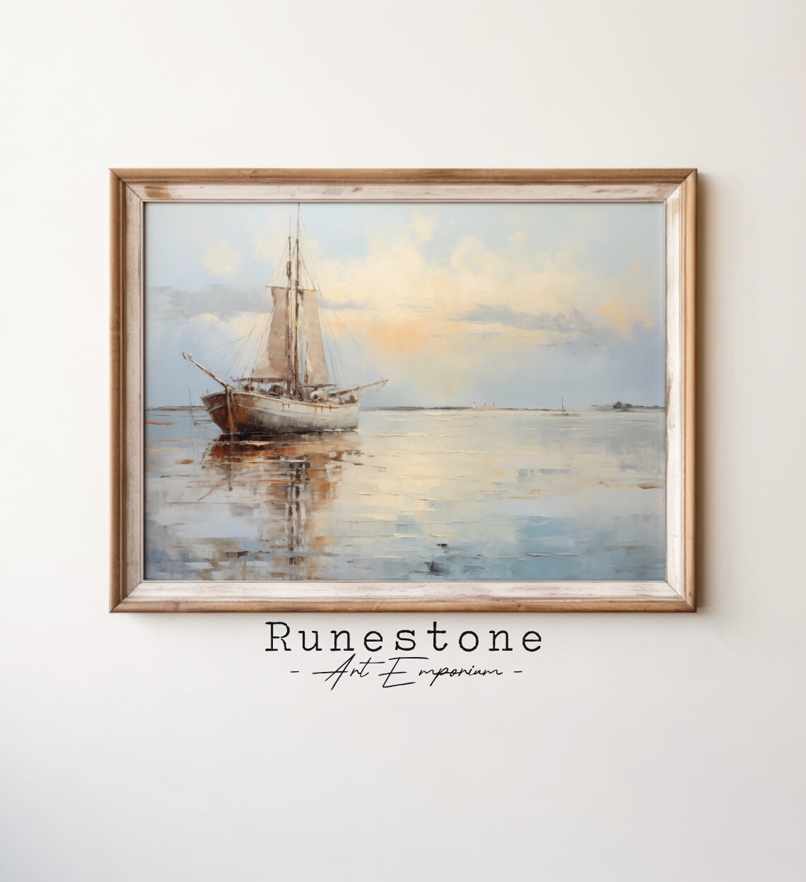Vintage Sailboat Calm Water Dawn Reflection Serene Maritime Painting Poster