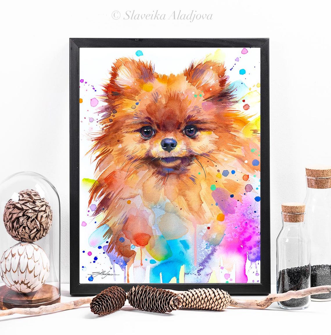 Pomeranian Watercolor Splash Colorful Dog Portrait Bright Wall Poster - Image 4