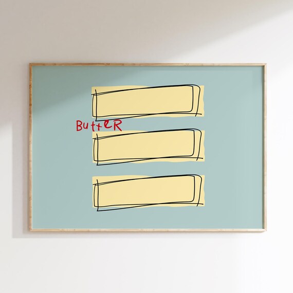 Butter Art Print Funky Food Poster Quirky Kitchen Decor Bakery Wall Digital Download Horizontal