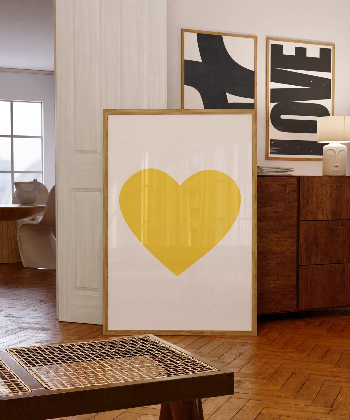 Mid-Century Yellow Heart Valentine Art Print