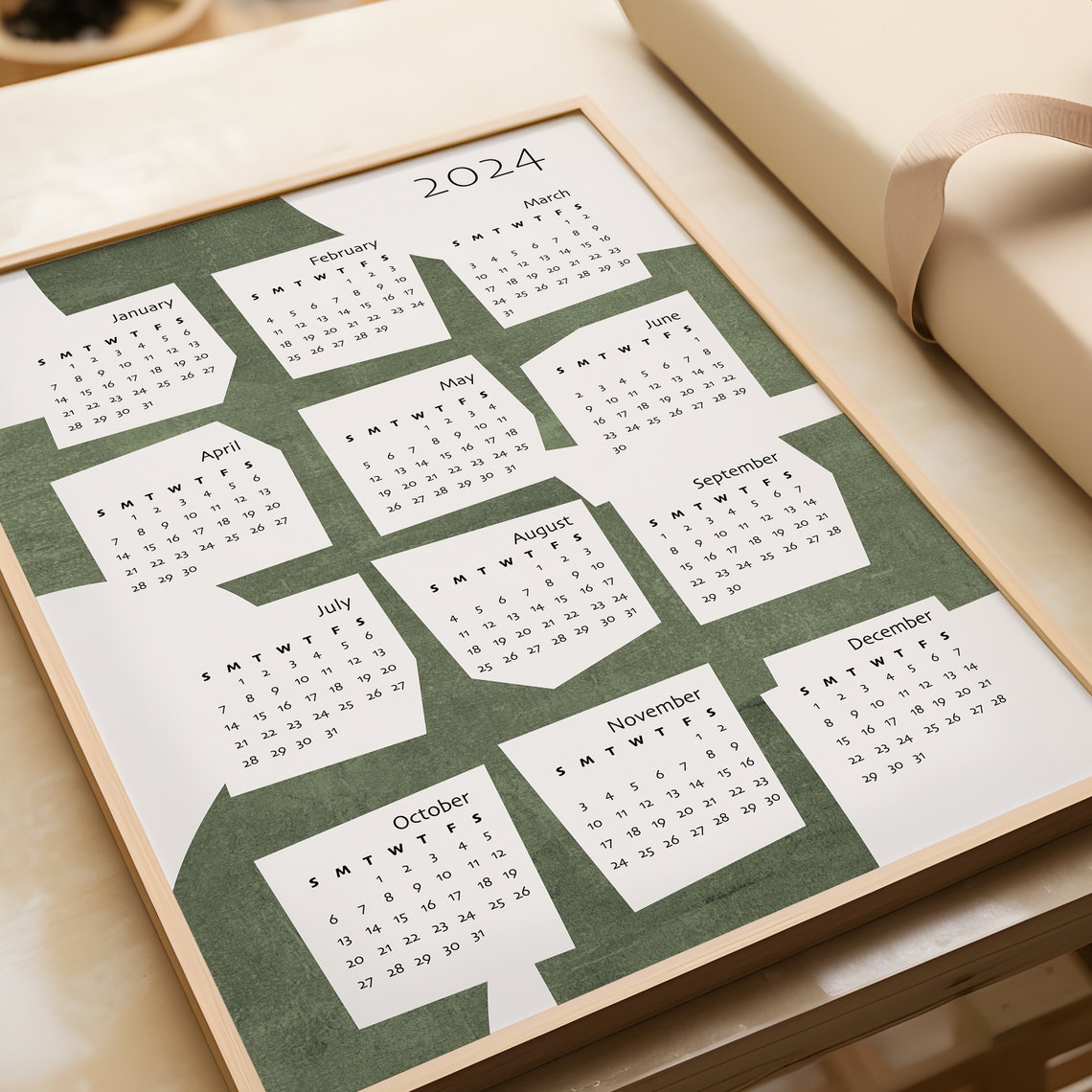 Midcentury Green Organic 2024 Calendar Minimalist Abstract Poster - Image 3