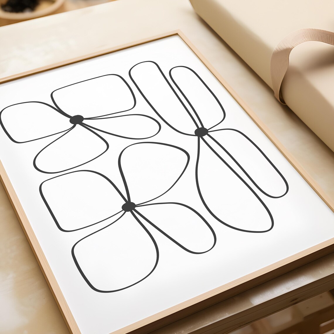 Three Black Line Organic Flowers Minimalist Botanical Art Poster - Image 3