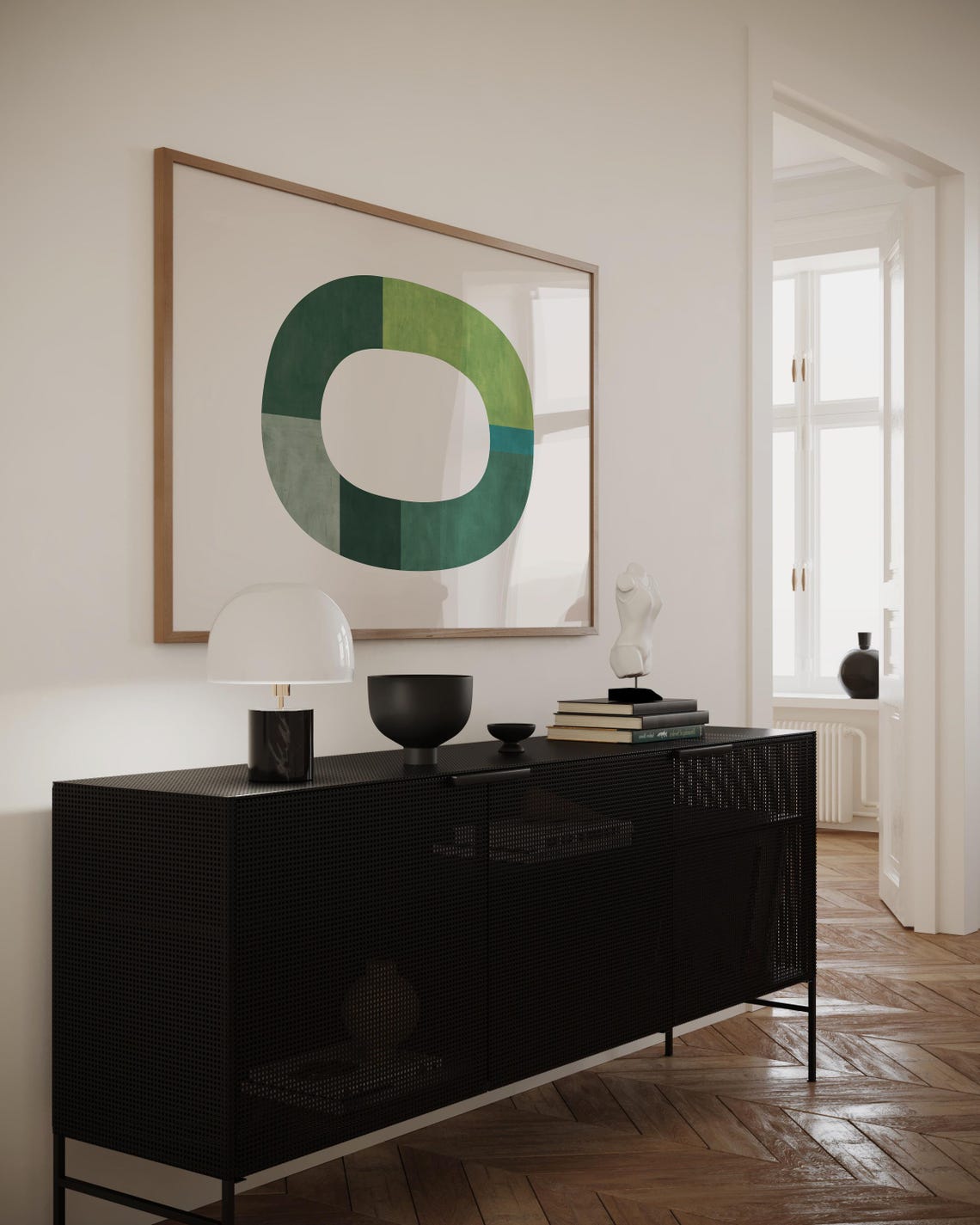 Green Oval Shape Bold Geometric Mid Century Abstract Art Poster - Image 3
