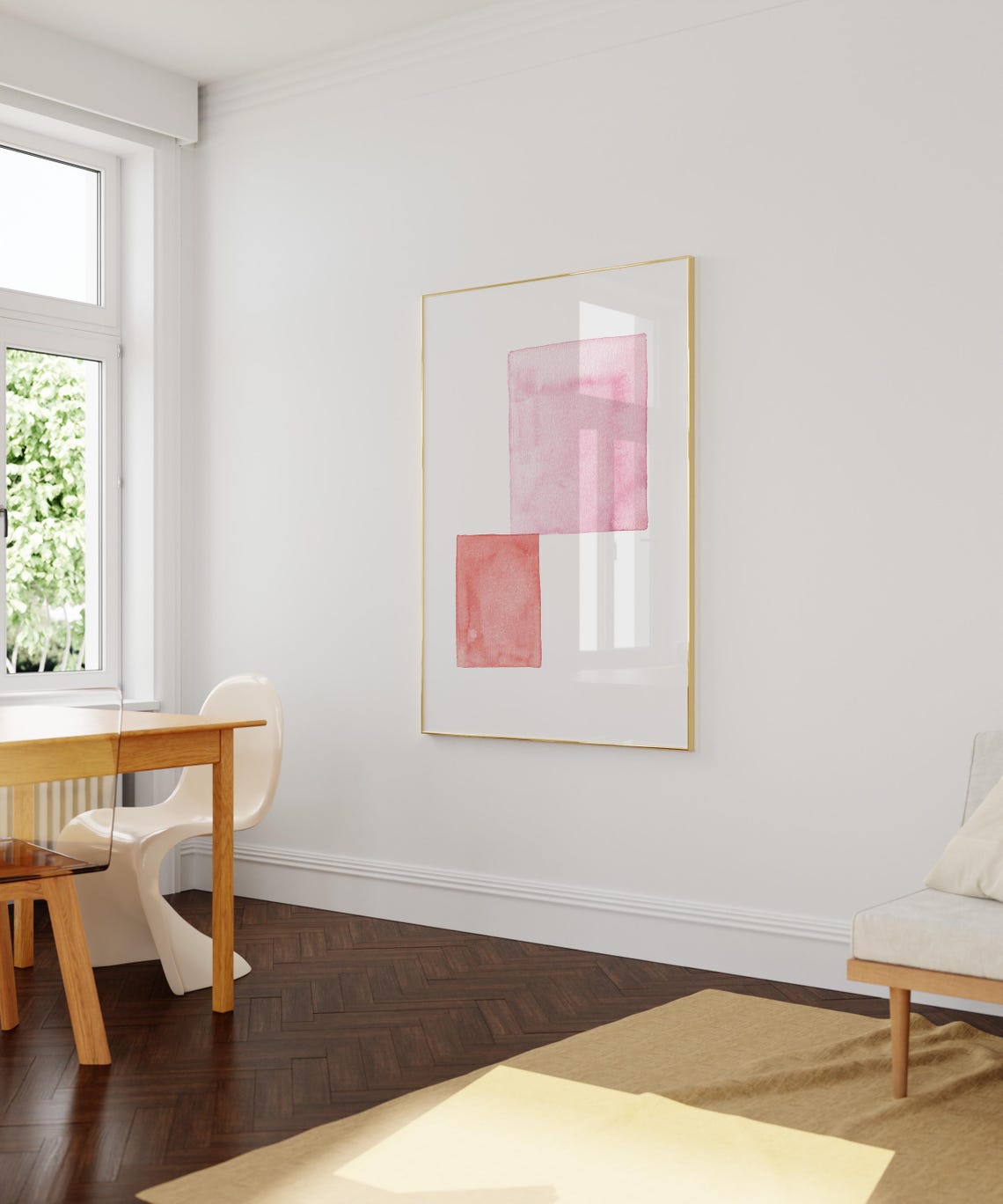 Watercolor Pink Overlapping Squares Minimalist Abstract Art Poster - Image 2