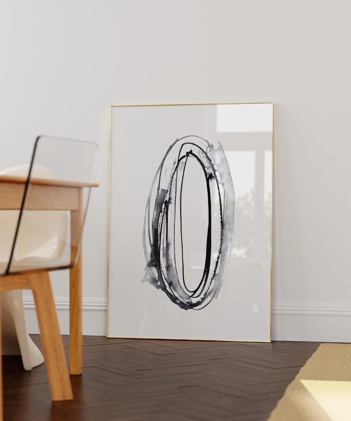 Black Ink Organic Oval Scribble Minimalist Line Artwork Poster