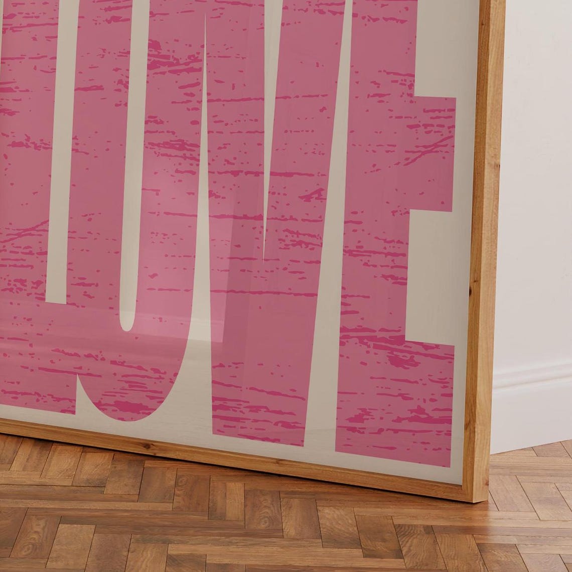 Love Pink Distressed Typography Statement Scandinavian Style Wall Art - Image 3