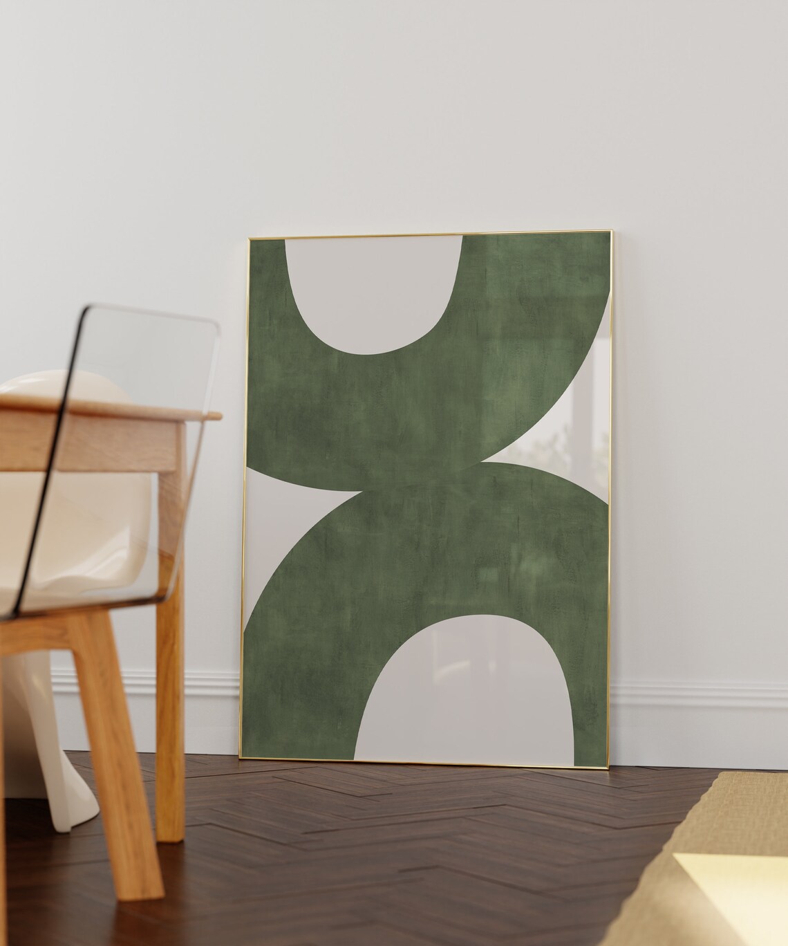 Midcentury Green Beige Modern Poster Print - Image 2