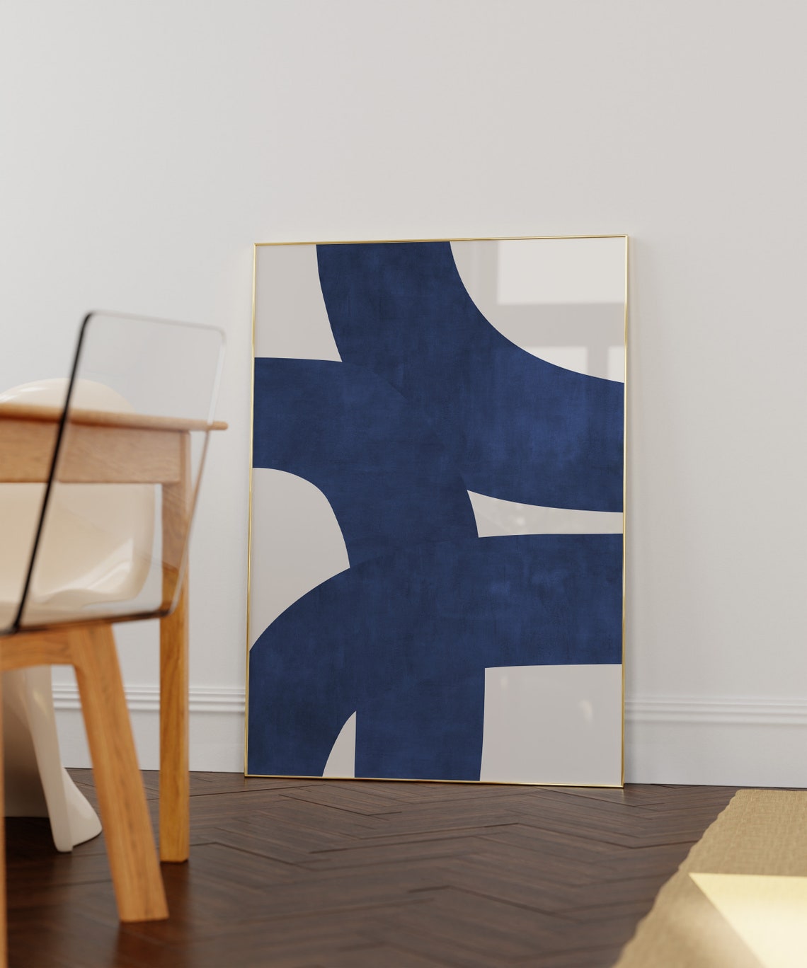 Indigo Blue Organic Shapes Abstract Mid Century Modern Wall Art