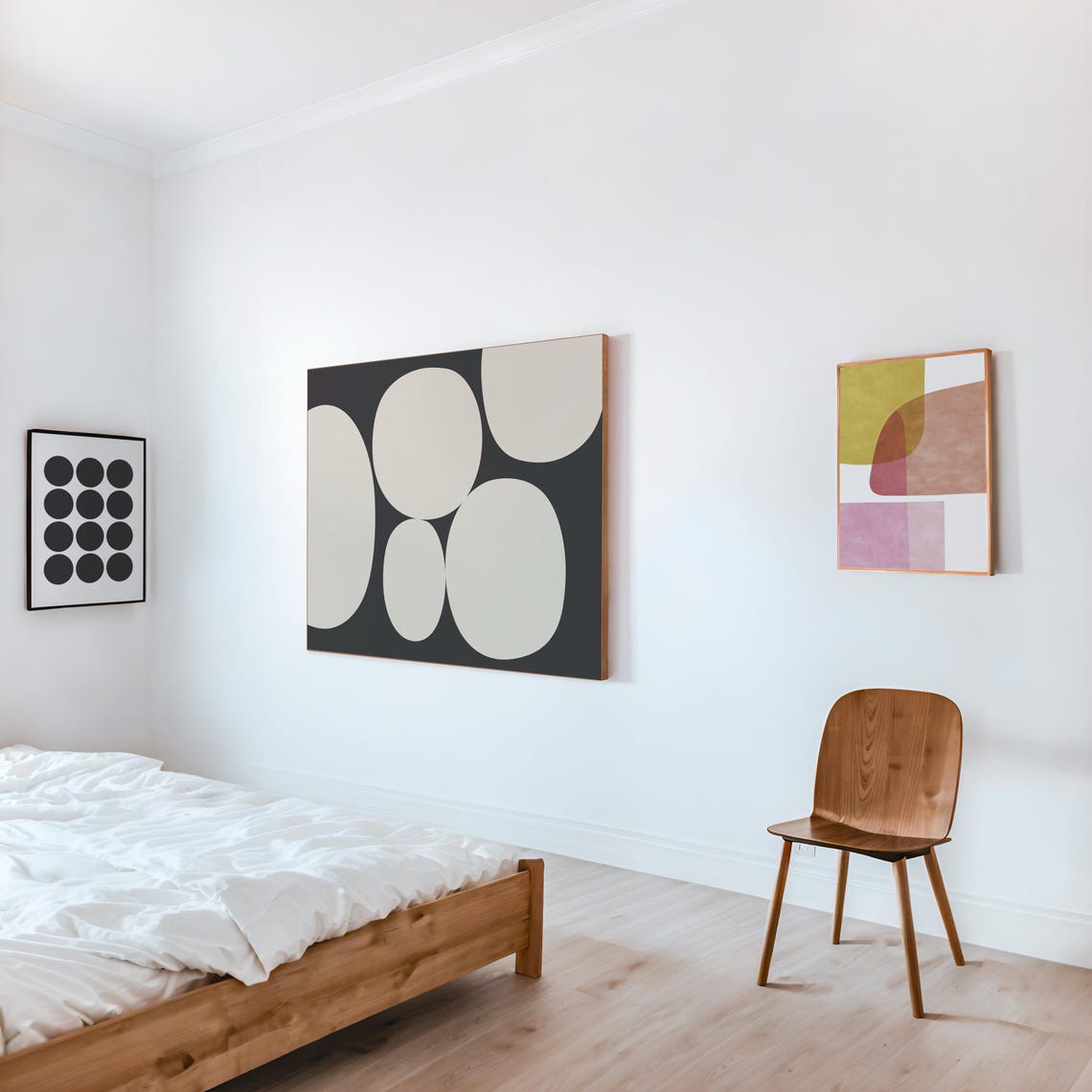 Cream Organic Circles On Charcoal Mid Century Modern Art Poster - Image 2