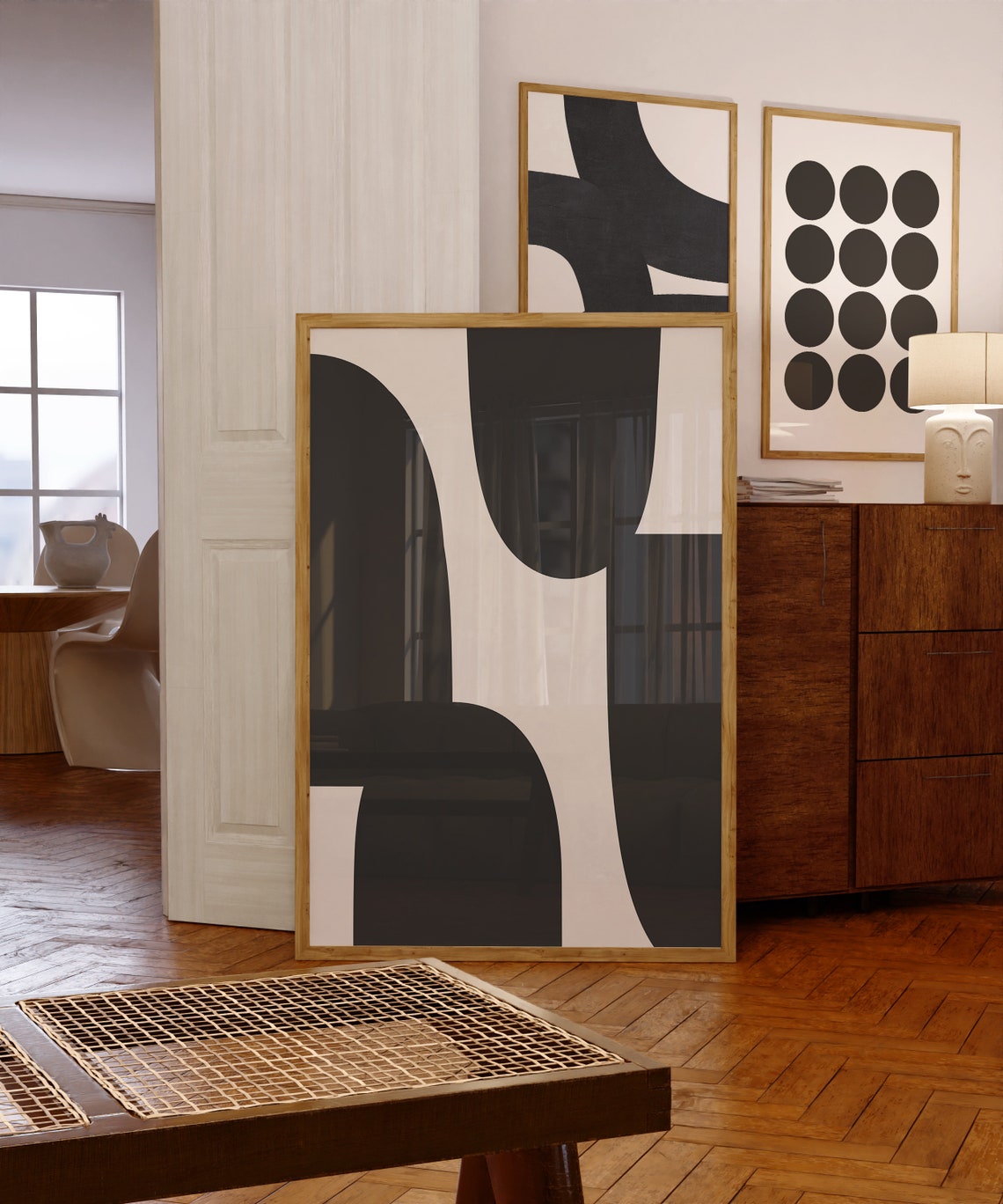 Minimalist Black Cream Arched Shapes Abstract Neutral Wall Art - Image 2