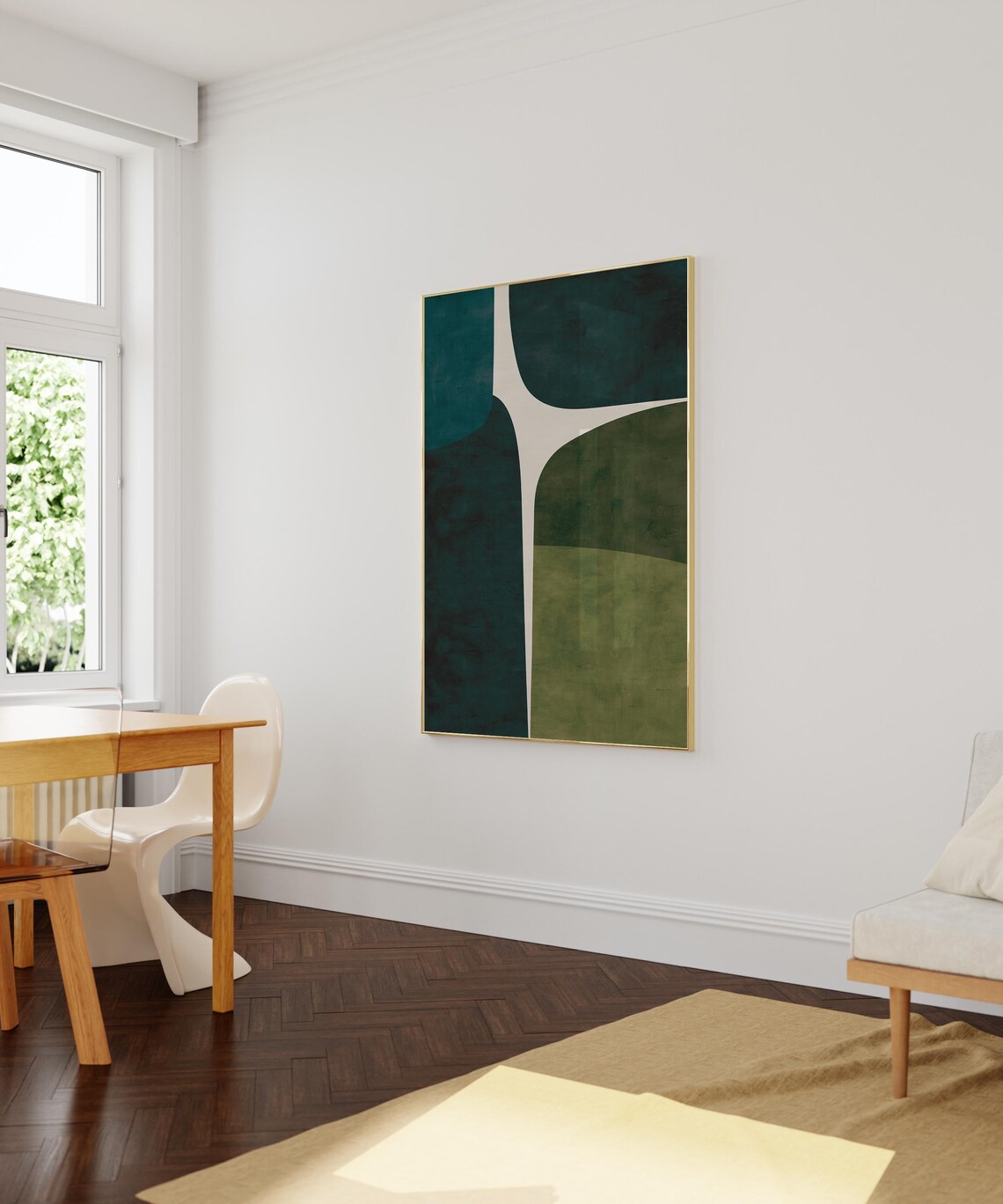 Modern Green Beige Minimalist Art Print, Mid-Century - Image 3