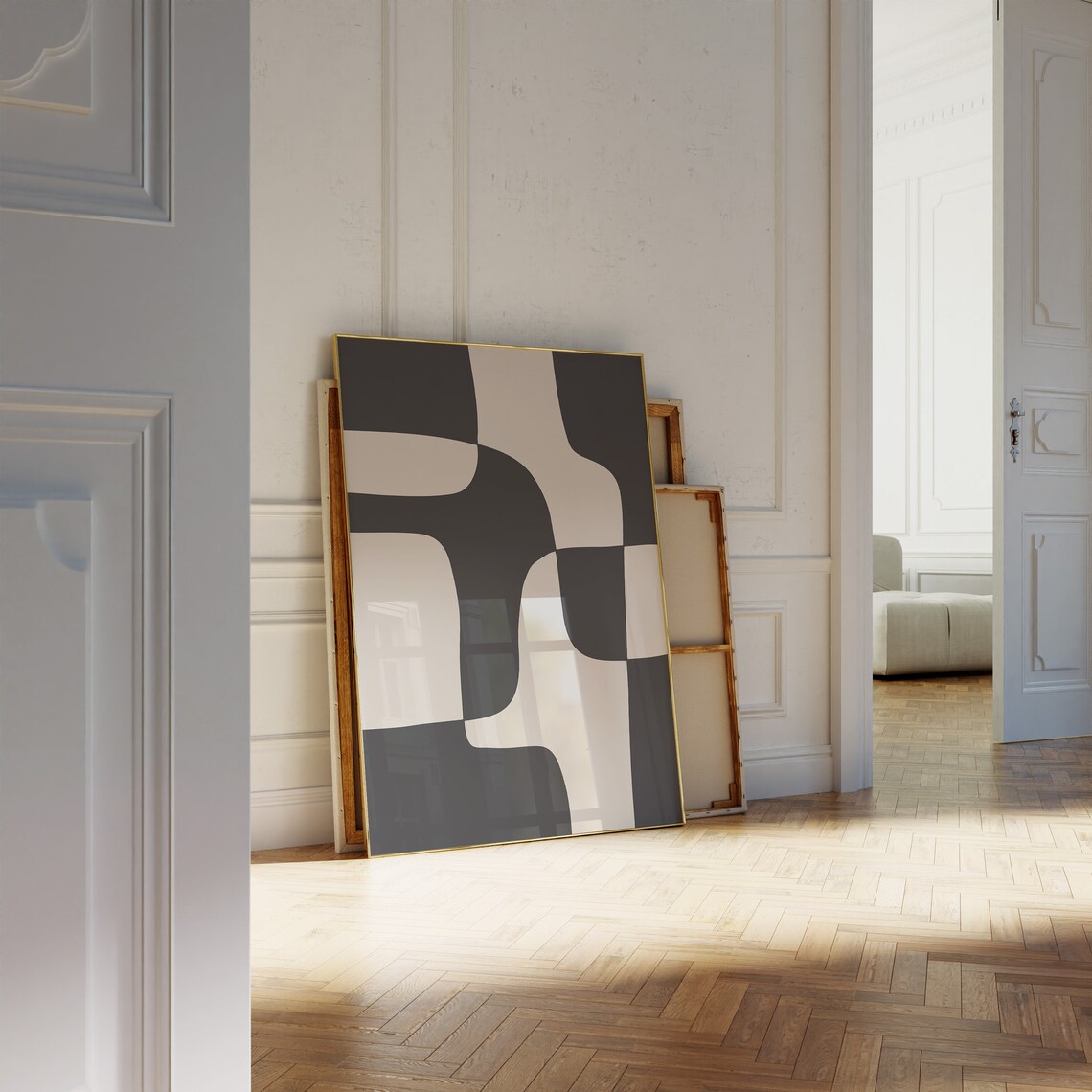 Minimalist Black And Beige Abstract Art Print - Image 2