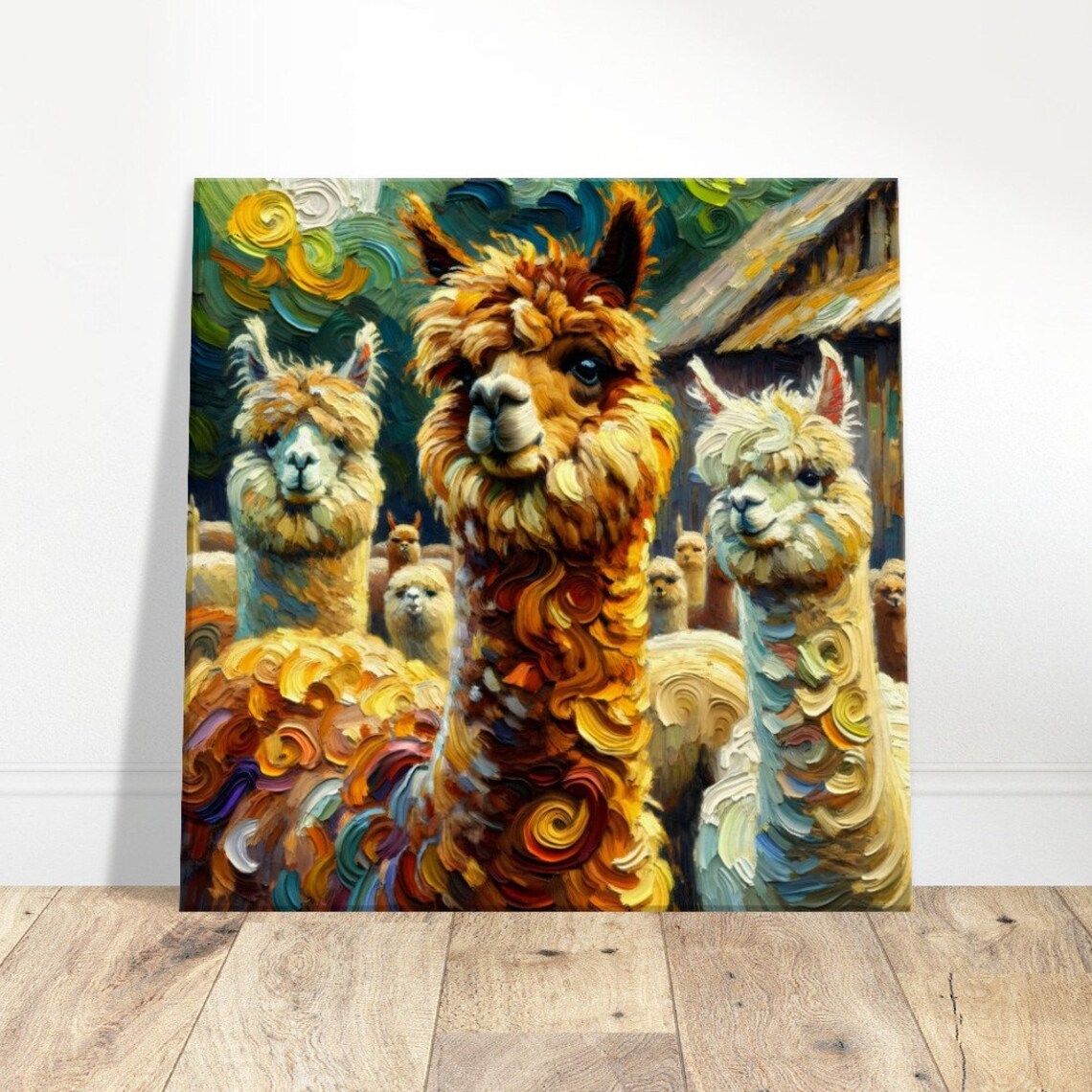 Playful Alpaca Trio Portrait in Van Gogh Impasto Swirls Poster - Image 4