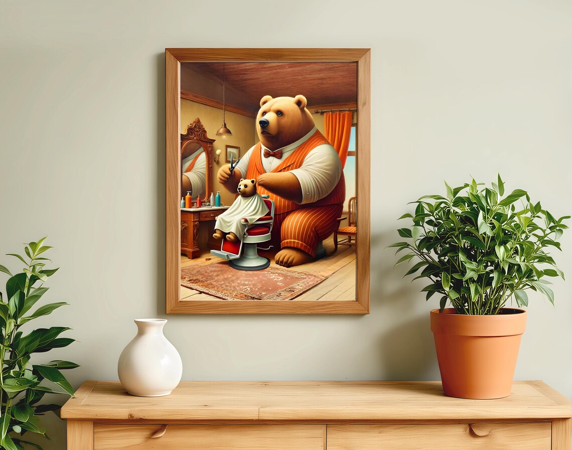 Bear Barber Animal Life Poster