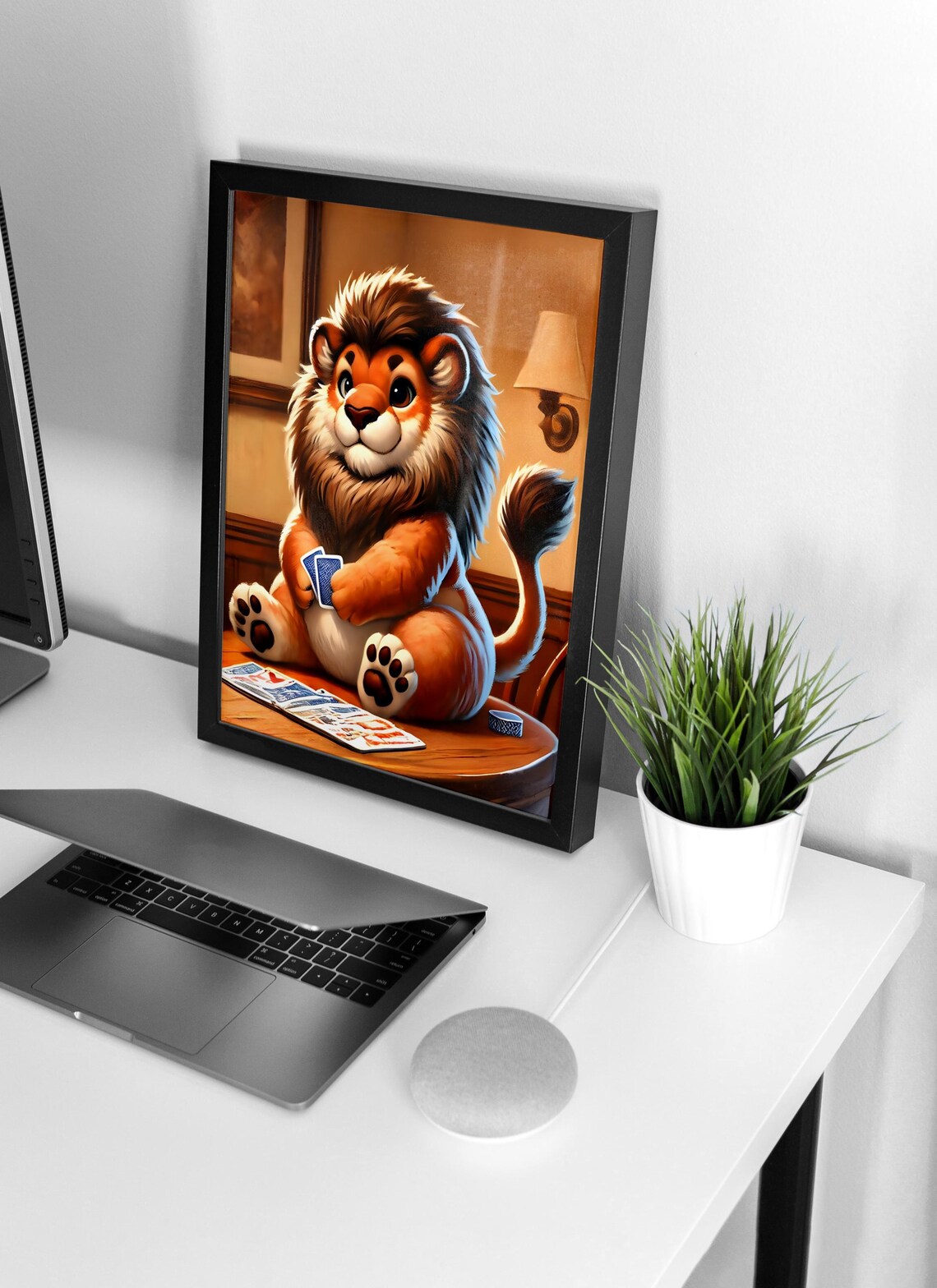 Lion Playing Cards at Table Poker Night Funny Cute Art Poster - Image 4