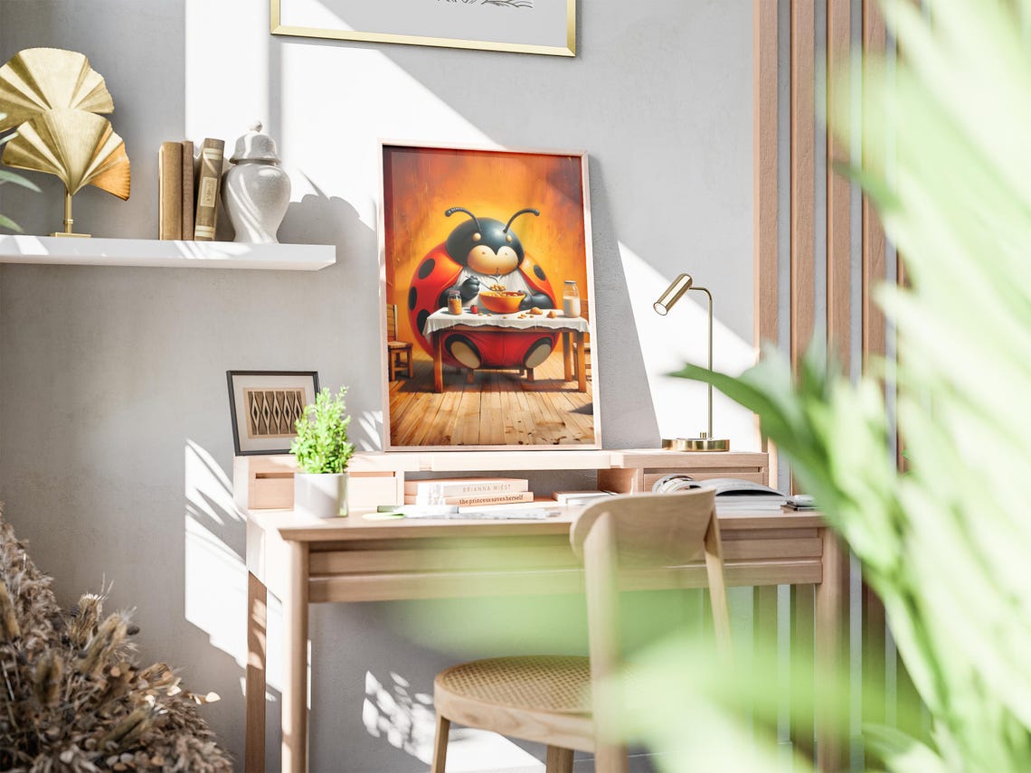 Ladybug Eat Cereal Wall Art Prints Animal Life Poster Print Print - Image 2